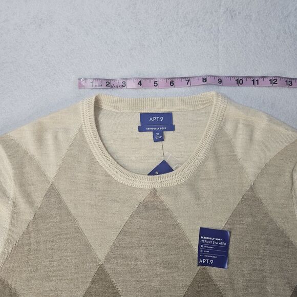 NWT APT 9 Sz XL Argyle Sweater Merino Stretch Beige & Tan - Picture 4 of 6